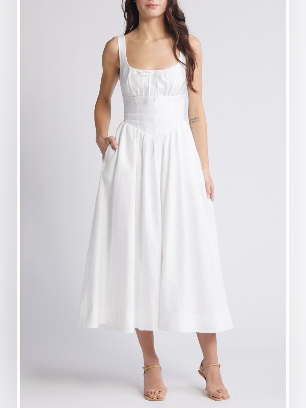 NWT Size 8 Reformation Balia Linen White Sundress Maxi Scoop Neck Drop Waist
